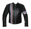 stylish black soft aniline leather jacket with 3 color stripe