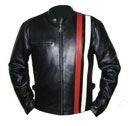 Black soft aniline leather jacket with red and white stripe
