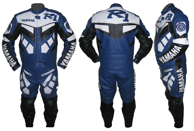 BLUE YR1 MOTORBIKE LEATHER JACKET TROUSER SUIT 