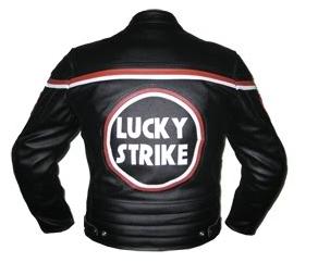 New Stylish Black LUCKY STRIKE Motorbike Leather Jacket