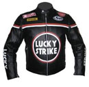 New Stylish Black LUCKY STRIKE Motorcycle Racing Leather Jacket