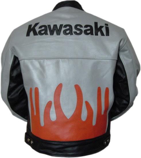 New FLAME MOTORBIKE  KAWASAKI BRAND LEATHER JACKET