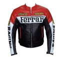 Ferrari Brand Motorcycle Leather Jacket Red White Black Color