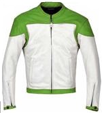 Green and White color Motorcycle Leather Jacket