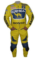 Honda Camel Motorcycle Racing Leather Suit Yellow
