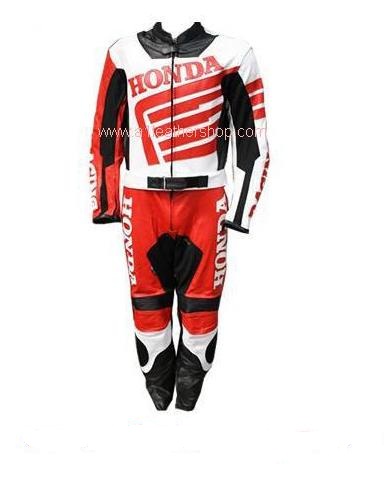 Honda Biker Racing Leather Suit in Black Red White Color