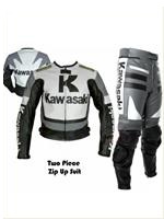 Kawasaki Grey Color Motorcycle Racing Leather Suit