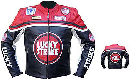 LUCKY STRIKE Brand Motorcycle Leather Jacket Red Color