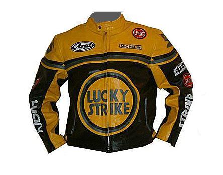 LUCKY STRIKE Yellow Black Color Biker Leather Jacket