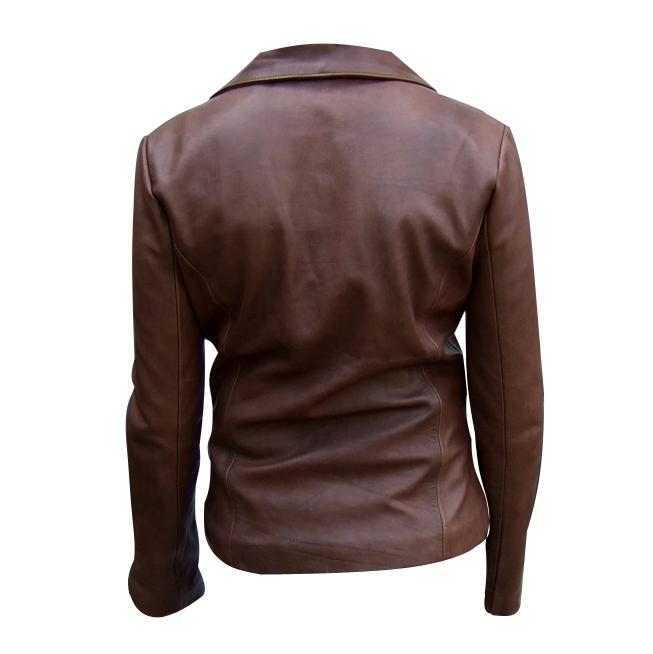 Ladies brown color fashion leather jacket backside