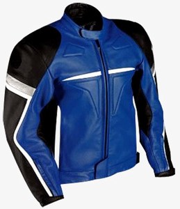 Motorbike fashion racing leather jacket in blue black white colour