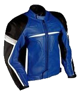 Motorbike fashion racing leather jacket in blue black white colour