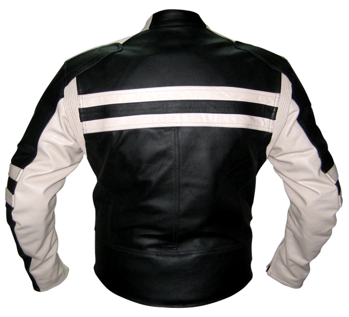Motorbike racing leather jacket black and white colour backside