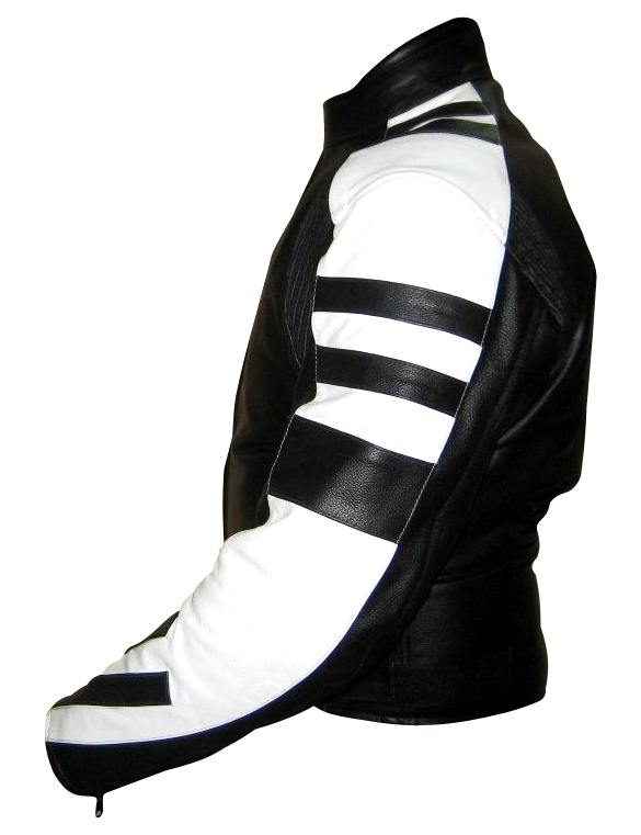 Motorbike racing leather jacket black and white colour leftside