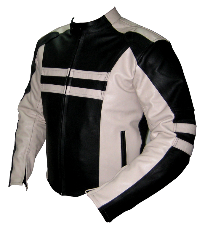 Motorbike racing leather jacket black and white colour sideview