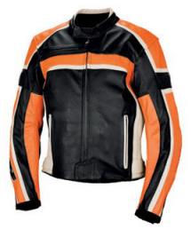Motorcycle Leather Jacket  black white and orange color