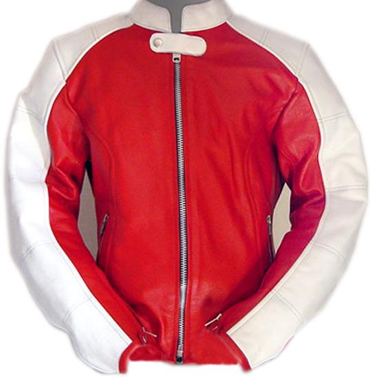 New Red & White Motorbike Ladies Top Quality Cow Hide Leather Jacket