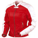 Red and White Color Ladies Motorcycle Leather Jacket