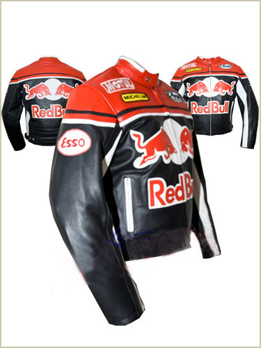 Red Bull Red and Black Motorcycle Leather Jacket