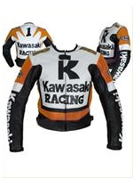 Kawasaki R Racing Orange White Black Motorcycle Leather Jacket