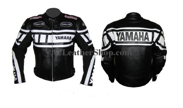 Black and white Yamaha motorcycle racing leather jacket