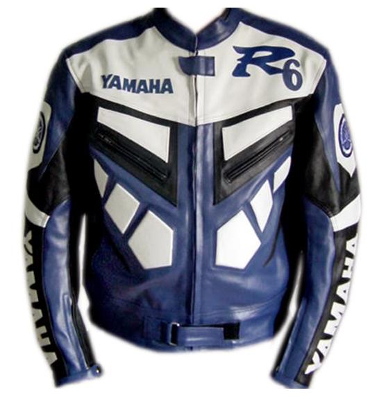 Yamaha R6 Blue and white Color Biker Racing Leather Jacket