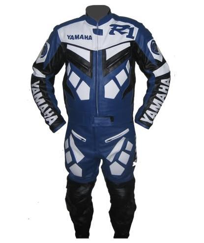 Yamaha R1 Blue White Color Motorcycle Leather Suit