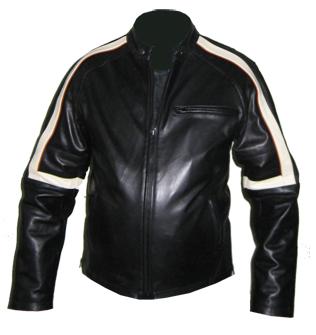 Black soft aniline leather jacket with white stripe