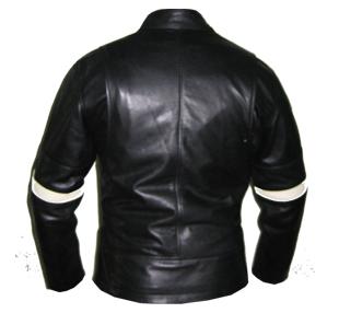  black soft leather jacket  with  white strip on i