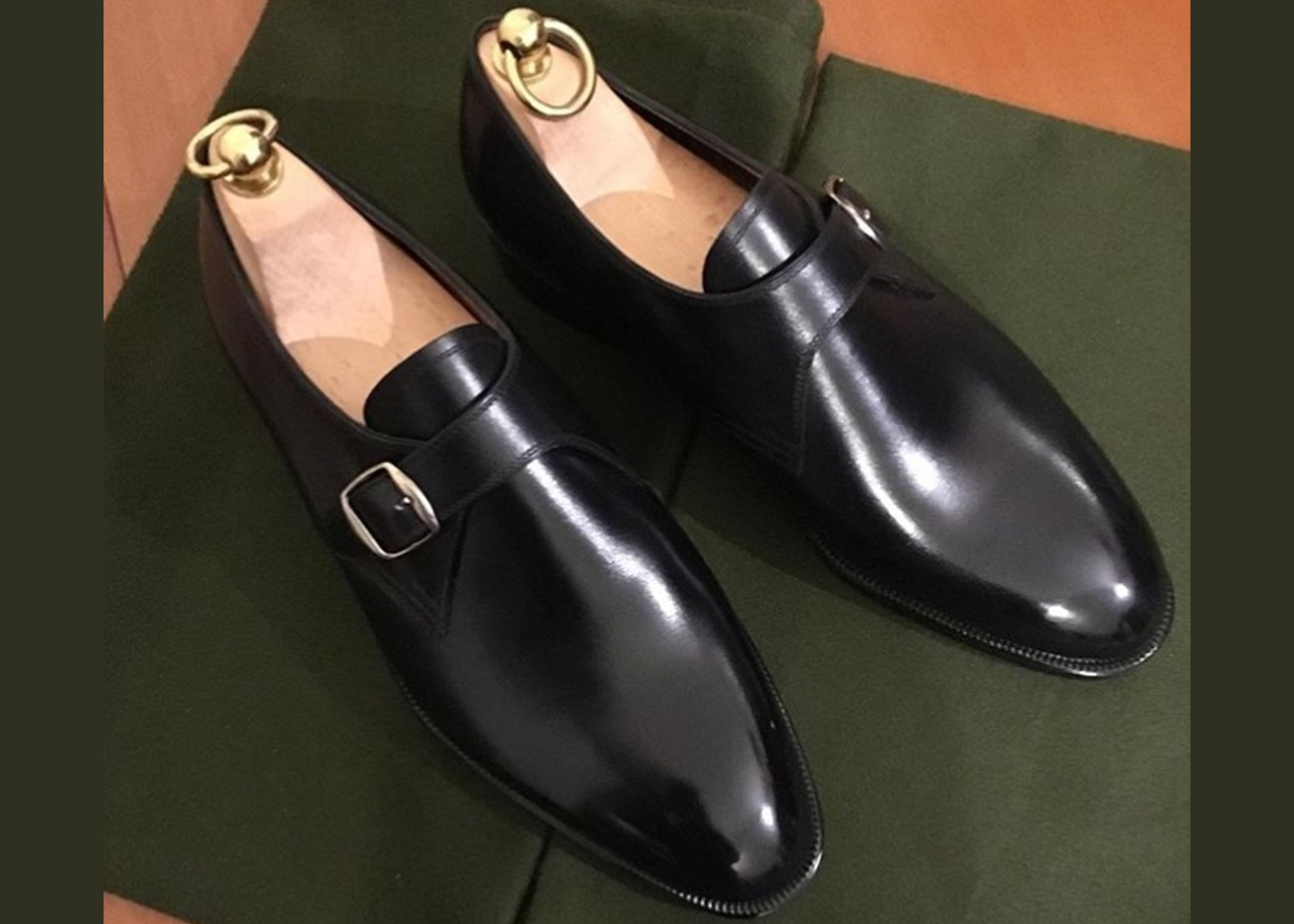 Bespoke Black Brogue Monk Leather Formal Shoes