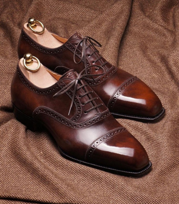Bespoke Men's Brown Cap Toe Brogue Lace Up Shoes