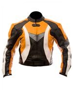 biker fashion leather jacket orange black white colour