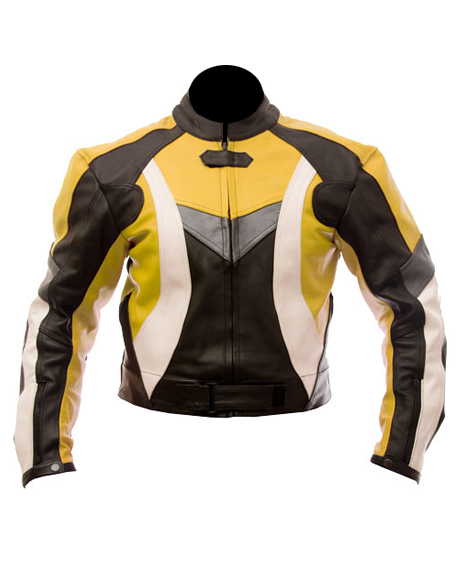 biker fashion leather jacket yellow black white colour