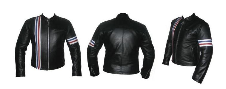 stylish black soft leather jacket with 3 color strip