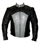 grey and black colour biker leather jacket with back hump