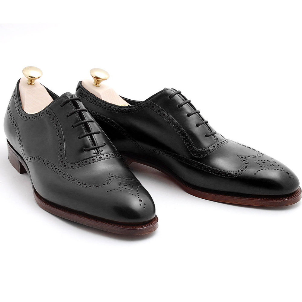 Handmade Men's Black Wing Toe Oxford Brogue Shoes
