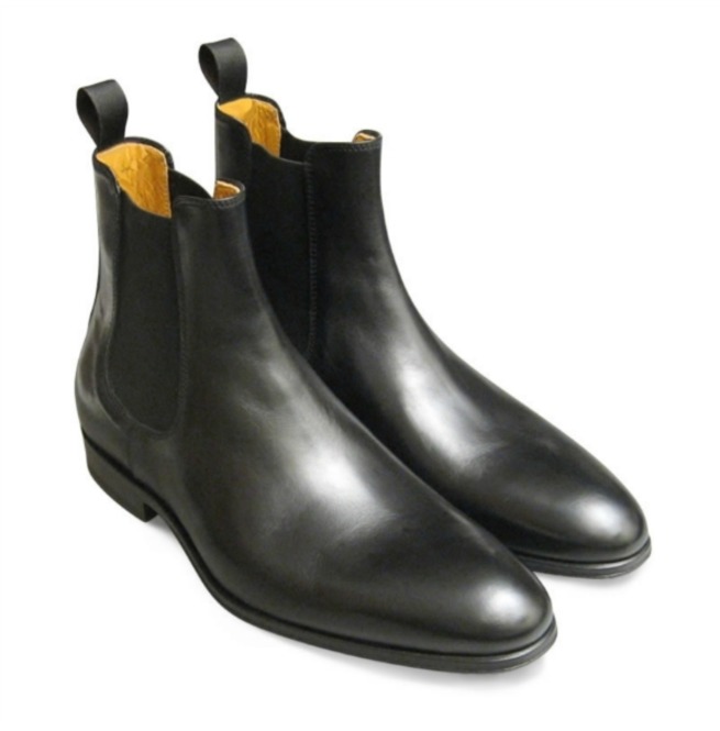 Handmade Men's Genuine Black Leather Chelsea Ankle Boots