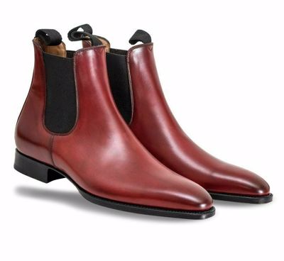Handmade Men's Genuine Burgundy Leather Chelsea High Ankle Boots