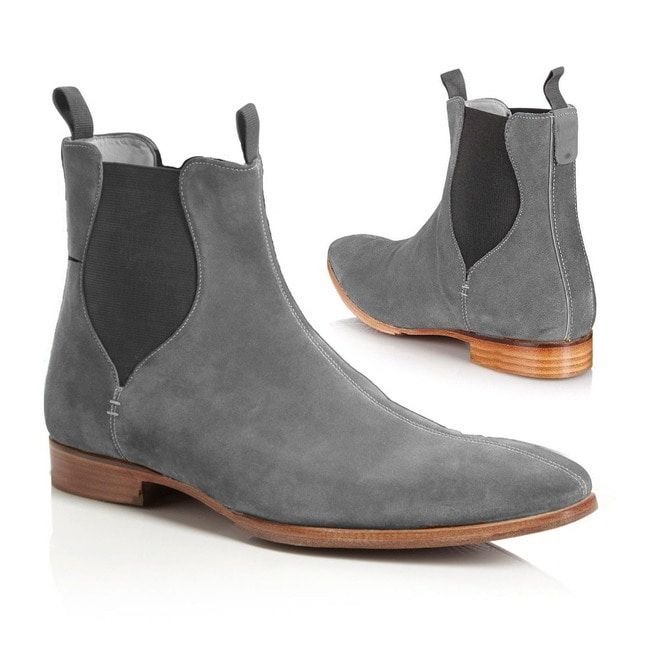 Handmade Men's Genuine Gray Suede Chelsea Ankle Casual Boots