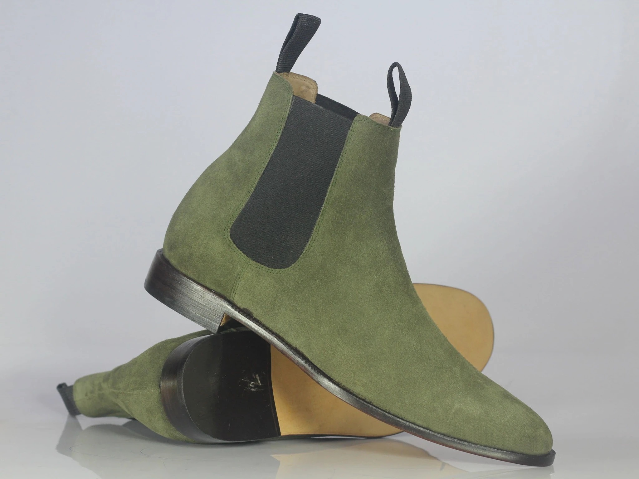 Handmade Men's Genuine Olive Green Suede Ankle Chelsea Boots