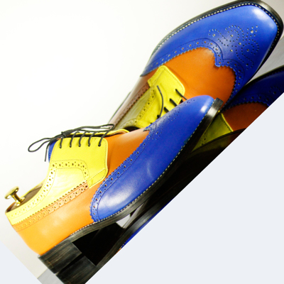 Handmade Men's Multi Color Leather Wing Tip Brogue