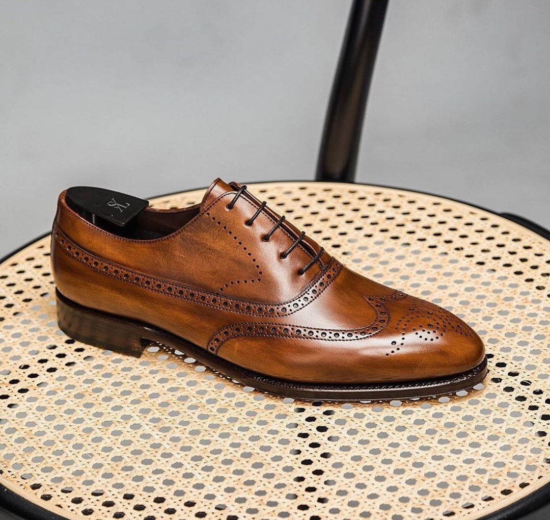 Handmade Mens Brown Wing Tip Brogue Leather Shoes