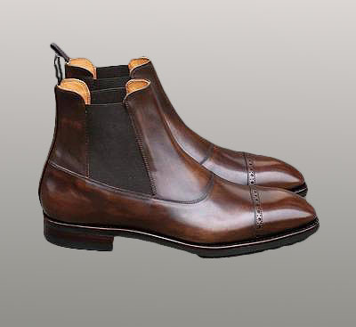 Handmade Oxford Balmoral Chelsea Brown Leather ankle high