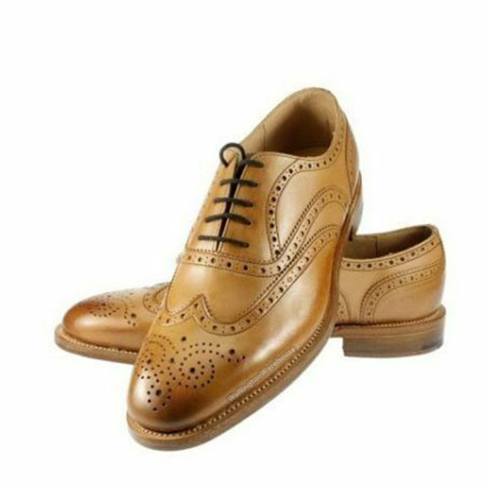 Handmade Tan Color Leather Wing Tip Brogue Shoes