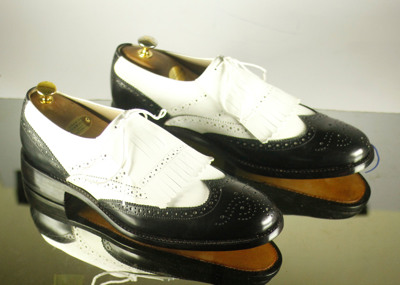 Handmade Two Tone Wing Tip Brogue Fringe Leather