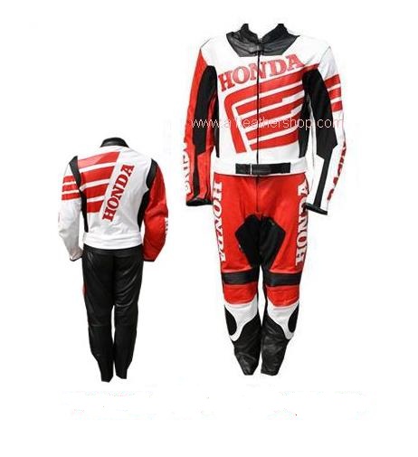 Stylish honda motorcycle cowhide leather suit in black red white color
