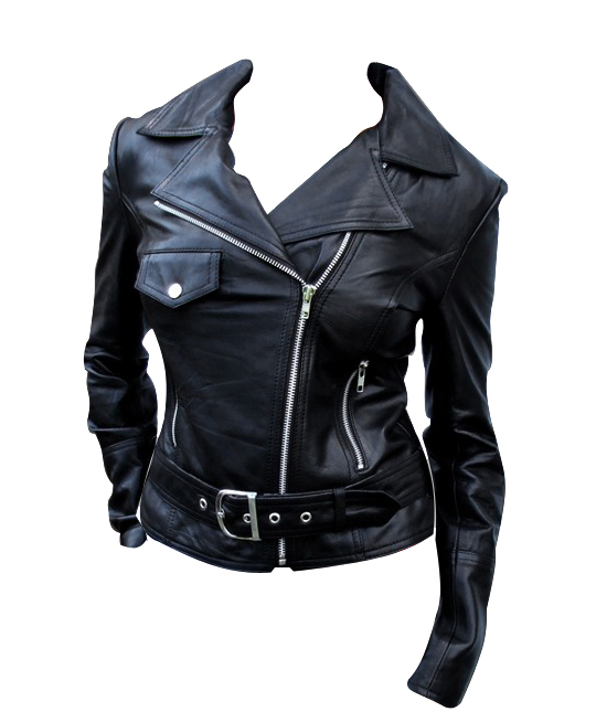 ladies classic motorbike leather jacket black
