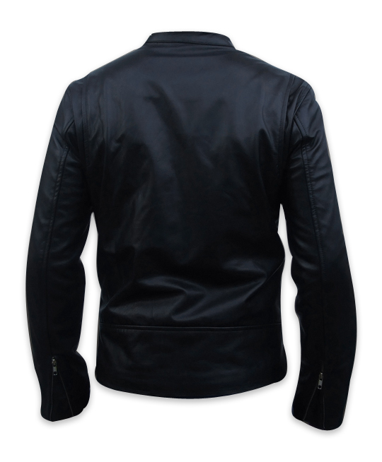 men s fashion soft aniline black leather jacket backside