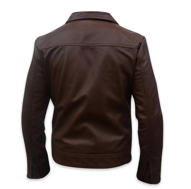 men s soft aniline dark brown leather jacket backside