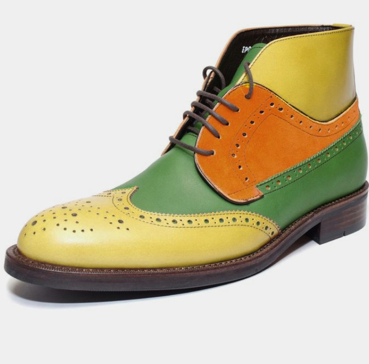 New Handmade Men's Ankle High Yellow Contrast Wing Tip